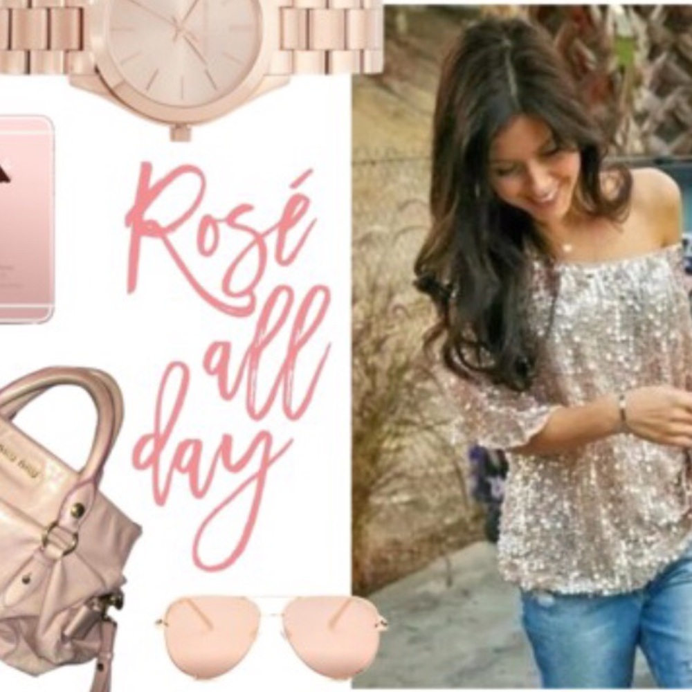 HP🎉Best seller! Rose gold off shoulder sequin top - Picture 6 of 8